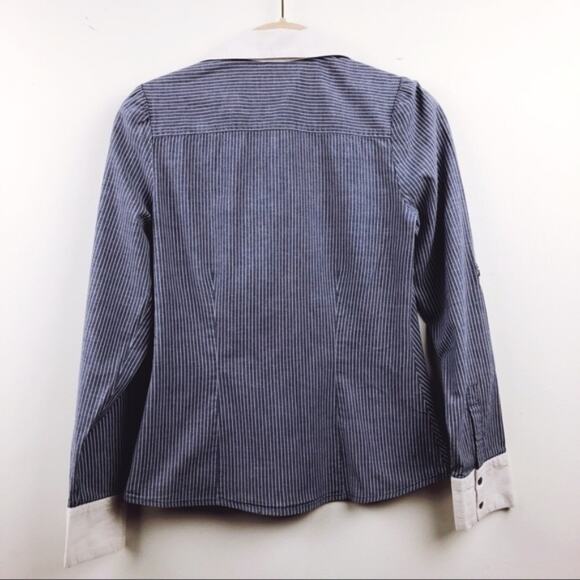 Ali & Kris Blue & White Striped Fitted Button-Up Shirt - Picture 6 of 8